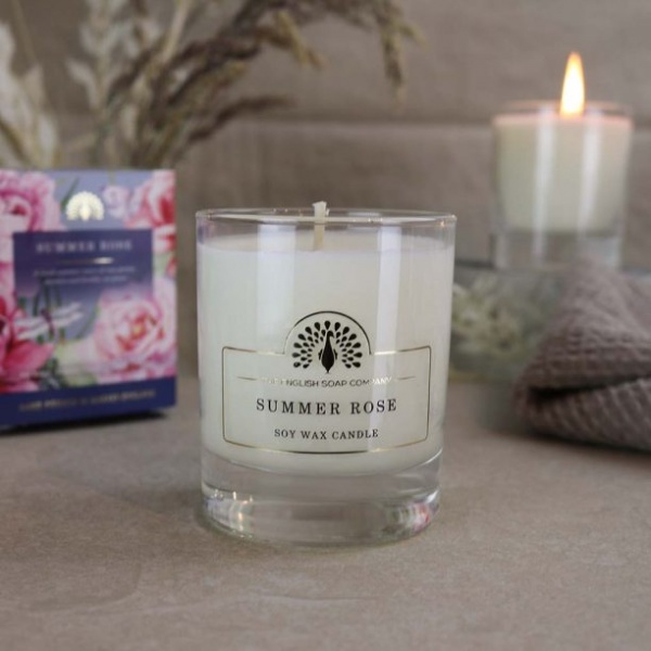 The English Soap Company Scented Vegan Soya Wax Candle - Summer Rose 170 ml